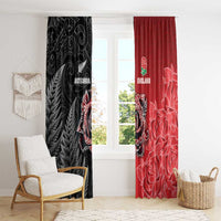 New Zealand And England Rugby Window Curtain Red Rose Mix Maori Pattern - Wonder Print Shop