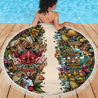 Hawaii And Japan Beach Blanket Tiki With Oni Mask - Wonder Print Shop