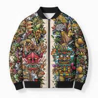 Hawaii And Japan Bomber Puffer Jacket Tiki With Oni Mask - Wonder Print Shop