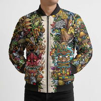 Hawaii And Japan Bomber Puffer Jacket Tiki With Oni Mask - Wonder Print Shop