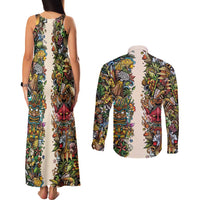 Hawaii And Japan Couples Matching Tank Maxi Dress and Long Sleeve Button Shirt Tiki With Oni Mask - Wonder Print Shop