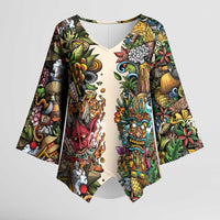 Hawaii And Japan Kimono Sleeve Blouse Tiki With Oni Mask - Wonder Print Shop
