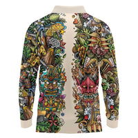 Hawaii And Japan Long Sleeve Polo Shirt Tiki With Oni Mask - Wonder Print Shop