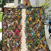 Hawaii And Japan Quilt Tiki With Oni Mask - Wonder Print Shop