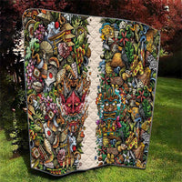 Hawaii And Japan Quilt Tiki With Oni Mask - Wonder Print Shop