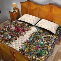Hawaii And Japan Quilt Bed Set Tiki With Oni Mask - Wonder Print Shop