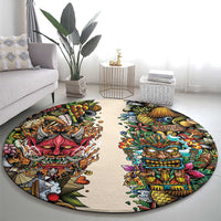 Hawaii And Japan Round Carpet Tiki With Oni Mask - Wonder Print Shop