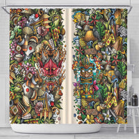 Hawaii And Japan Shower Curtain Tiki With Oni Mask - Wonder Print Shop