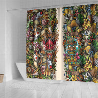 Hawaii And Japan Shower Curtain Tiki With Oni Mask - Wonder Print Shop