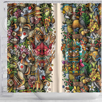 Hawaii And Japan Shower Curtain Tiki With Oni Mask - Wonder Print Shop