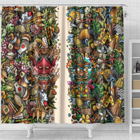 Hawaii And Japan Shower Curtain Tiki With Oni Mask - Wonder Print Shop
