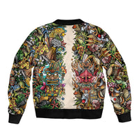 Hawaii And Japan Sleeve Zip Bomber Jacket Tiki With Oni Mask - Wonder Print Shop