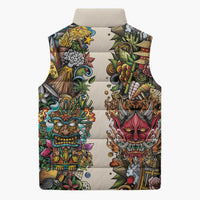 Hawaii And Japan Sleeveless Puffer Jacket Tiki With Oni Mask - Wonder Print Shop