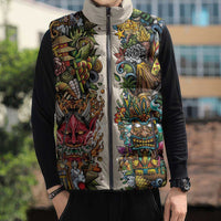 Hawaii And Japan Sleeveless Puffer Jacket Tiki With Oni Mask - Wonder Print Shop