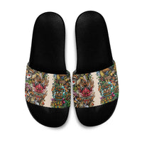 Hawaii And Japan Slide Sandals Tiki With Oni Mask - Wonder Print Shop
