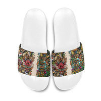 Hawaii And Japan Slide Sandals Tiki With Oni Mask - Wonder Print Shop