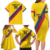 Custom Colombia Football Family Matching Long Sleeve Bodycon Dress and Hawaiian Shirt Vamos La Tricolor Retro Style