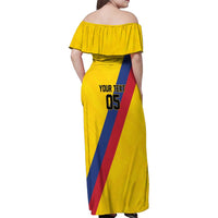 Custom Colombia Football Family Matching Off Shoulder Maxi Dress and Hawaiian Shirt Vamos La Tricolor Retro Style