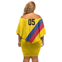 Custom Colombia Football Family Matching Off Shoulder Short Dress and Hawaiian Shirt Vamos La Tricolor Retro Style
