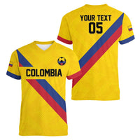 Custom Colombia Football Women V-Neck T-Shirt Vamos La Tricolor Retro Style