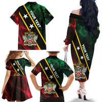 Personalized Saint Kitts and Nevis Family Matching Off The Shoulder Long Sleeve Dress and Hawaiian Shirt Flag Style With Stars