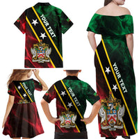 Personalized Saint Kitts and Nevis Family Matching Off Shoulder Maxi Dress and Hawaiian Shirt Flag Style With Stars