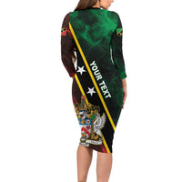 Personalized Saint Kitts and Nevis Long Sleeve Bodycon Dress Flag Style With Stars
