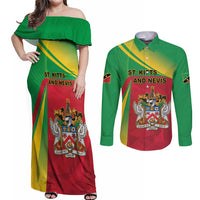 Personalized Saint Kitts and Nevis Couples Matching Off Shoulder Maxi Dress and Long Sleeve Button Shirt Coat Of Arms Sporty Style