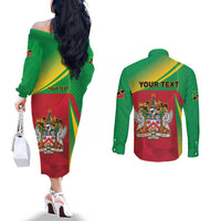 Personalized Saint Kitts and Nevis Couples Matching Off The Shoulder Long Sleeve Dress and Long Sleeve Button Shirt Coat Of Arms Sporty Style
