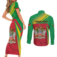 Personalized Saint Kitts and Nevis Couples Matching Short Sleeve Bodycon Dress and Long Sleeve Button Shirt Coat Of Arms Sporty Style