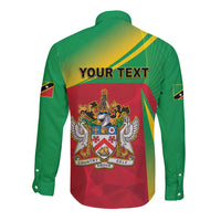 Personalized Saint Kitts and Nevis Long Sleeve Button Shirt Coat Of Arms Sporty Style