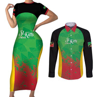 Custom Saint Kitts and Nevis Cricket Couples Matching Short Sleeve Bodycon Dress and Long Sleeve Button Shirt Simple Style