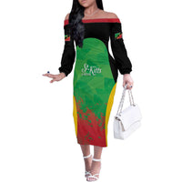 Custom Saint Kitts and Nevis Cricket Family Matching Off The Shoulder Long Sleeve Dress and Hawaiian Shirt Simple Style