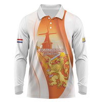 Netherlands Koninginnedag Long Sleeve Polo Shirt Nederland Windmill Lion Heritage