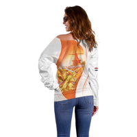 Netherlands Koninginnedag Off Shoulder Sweater Nederland Windmill Lion Heritage