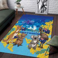 Happy Australia Flag Day Area Rug Aussie Animals Grunge Style