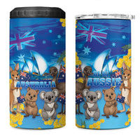 Happy Australia Flag Day 4 in 1 Can Cooler Tumbler Aussie Animals Grunge Style