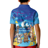 Happy Australia Flag Day Kid Polo Shirt Aussie Animals Grunge Style