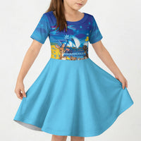 Happy Australia Flag Day Kid Short Sleeve Dress Aussie Animals Grunge Style