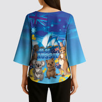 Happy Australia Flag Day Kimono Sleeve Blouse Aussie Animals Grunge Style