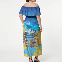 Happy Australia Flag Day Off Shoulder Maxi Dress Aussie Animals Grunge Style
