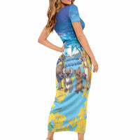 Happy Australia Flag Day Short Sleeve Bodycon Dress Aussie Animals Grunge Style