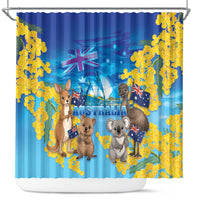 Happy Australia Flag Day Shower Curtain Aussie Animals Grunge Style