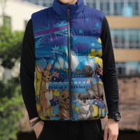 Happy Australia Flag Day Sleeveless Puffer Jacket Aussie Animals Grunge Style
