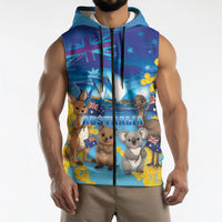 Happy Australia Flag Day Sleeveless Zip Hoodie Aussie Animals Grunge Style