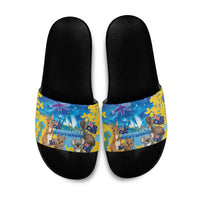 Happy Australia Flag Day Slide Sandals Aussie Animals Grunge Style