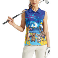 Happy Australia Flag Day Women Sleeveless Polo Shirt Aussie Animals Grunge Style