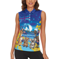 Happy Australia Flag Day Women Sleeveless Polo Shirt Aussie Animals Grunge Style