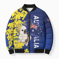 Australia Cockatoo Bomber Puffer Jacket Aussie Flag With Golden Wattle