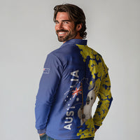 Australia Cockatoo Long Sleeve Polo Shirt Aussie Flag With Golden Wattle